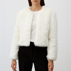 Forever 21 White Faux Fur Cropped Jacket Size Large